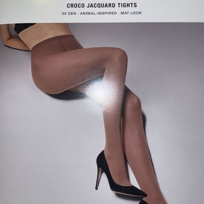 Wolford Croco Jacquard Tights  color: Dark Earth Green  Size: Medium 14908